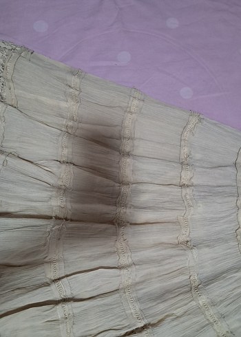 Ekru Uzun Bohem Fırfırlı Keten Etek - Görsel 4