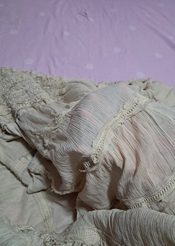 Ekru Uzun Bohem Fırfırlı Keten Etek - Görsel 10