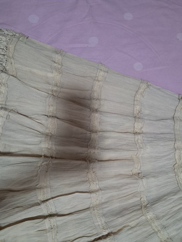 Ekru Uzun Bohem Fırfırlı Keten Etek - Görsel 4