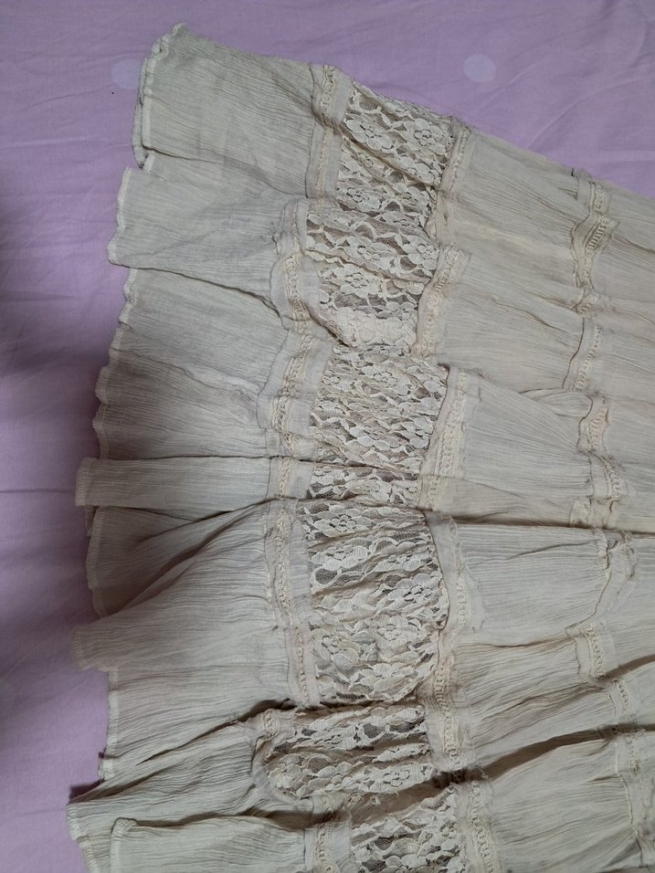 Ekru Uzun Bohem Fırfırlı Keten Etek - Görsel 5