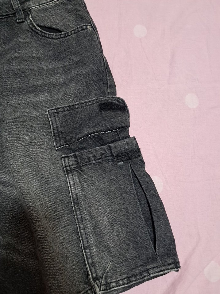 Gri Kadın Kot Şort Street Wear - Görsel 5