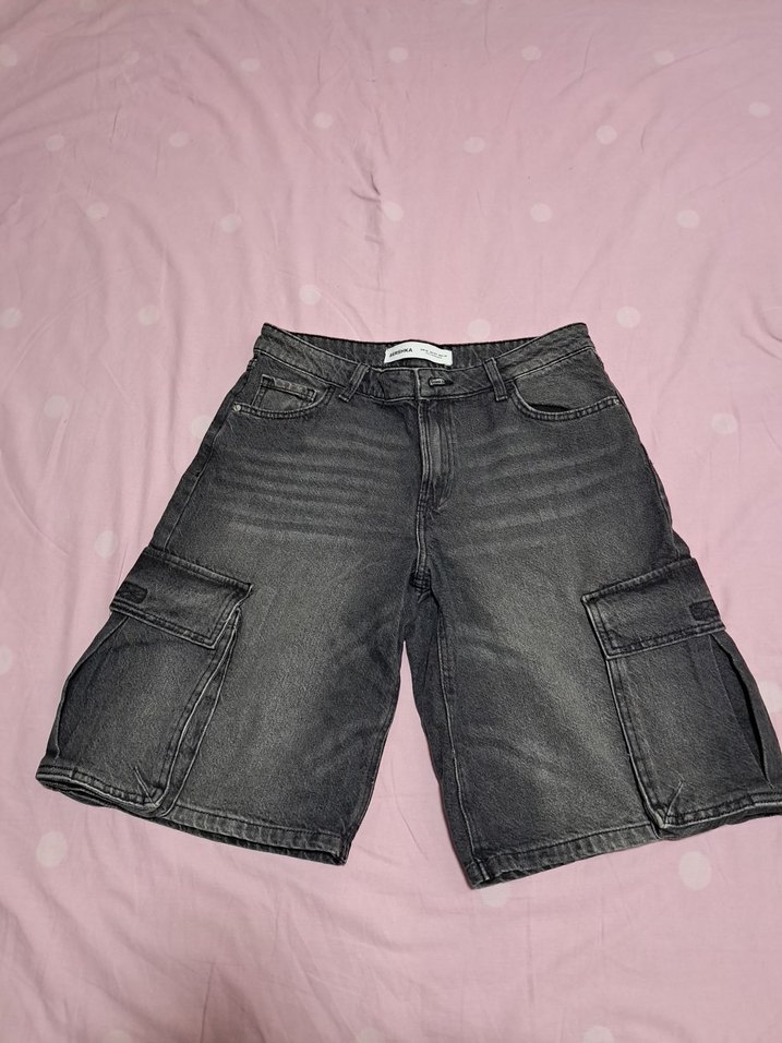 Gri Kadın Kot Şort Street Wear - Görsel 2