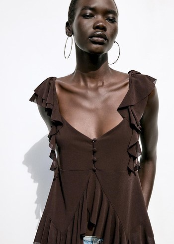 Fırfırlı V Yaka Bluz - Görsel 4