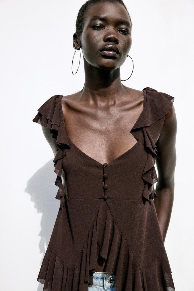 Fırfırlı V Yaka Bluz - Görsel 4