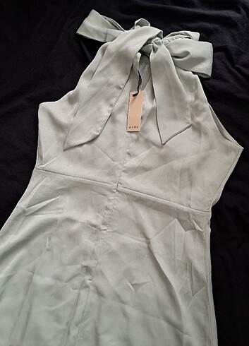 Oasis Saten Halter Yaka Midi Elbise - Görsel 13
