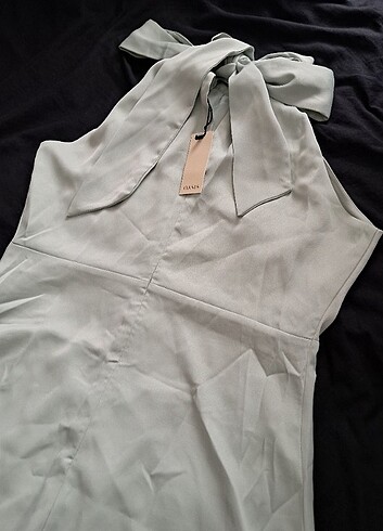 Oasis Saten Halter Yaka Midi Elbise - Görsel 14