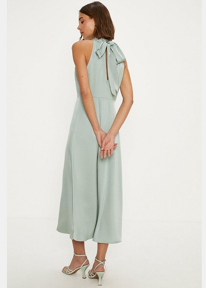 Oasis Saten Halter Yaka Midi Elbise - Görsel 3