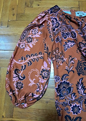 Bohem Uzun Kollu Desenli Kahverengi Elbise - Görsel 8