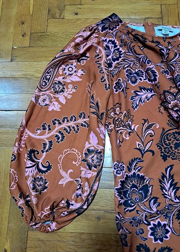 Bohem Uzun Kollu Desenli Kahverengi Elbise - Görsel 7