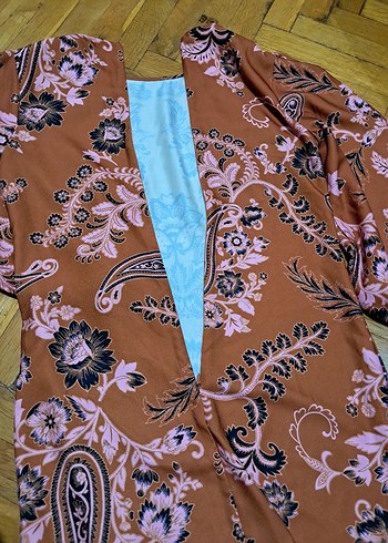 Bohem Uzun Kollu Desenli Kahverengi Elbise - Görsel 11