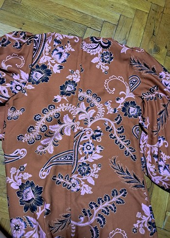 Bohem Uzun Kollu Desenli Kahverengi Elbise - Görsel 9