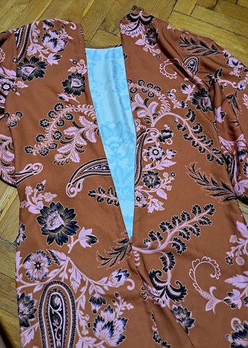 Bohem Uzun Kollu Desenli Kahverengi Elbise - Görsel 10