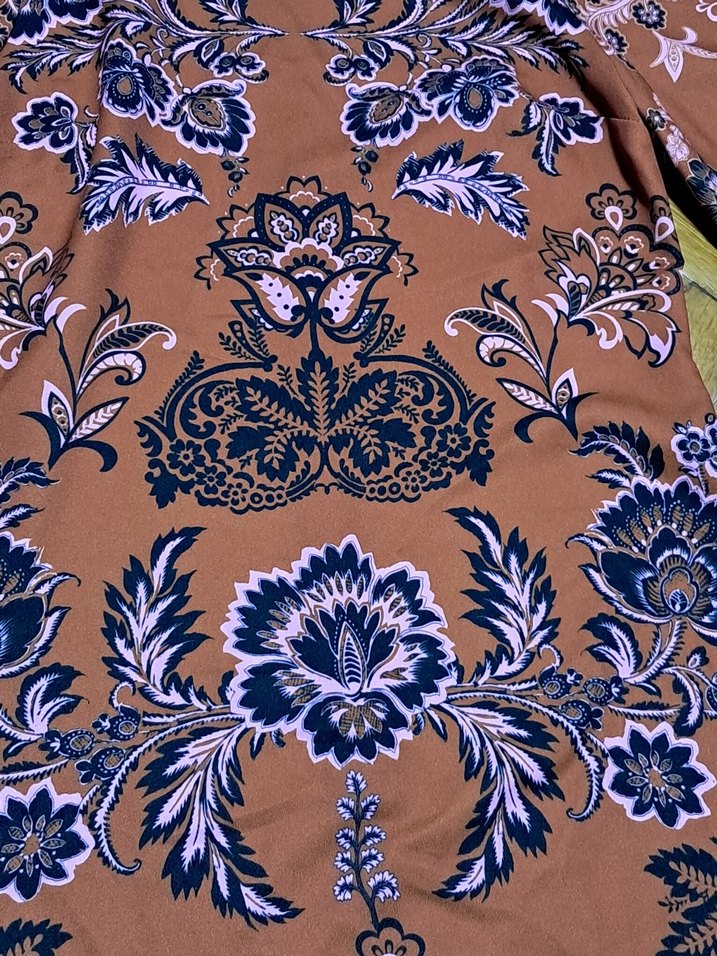 Bohem Uzun Kollu Desenli Kahverengi Elbise - Görsel 3