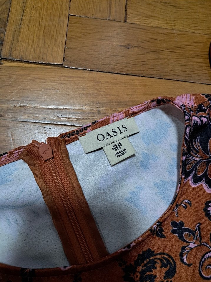 Bohem Uzun Kollu Desenli Kahverengi Elbise - Görsel 4