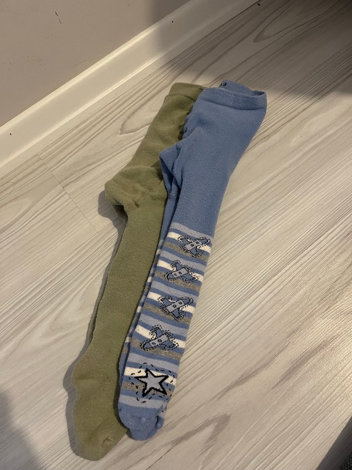 12-18 ay bebek mavi ve yeşil desenli külotlu çorap - Görsel 2