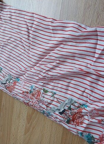 Cizgili cicek desenli ince pantalon