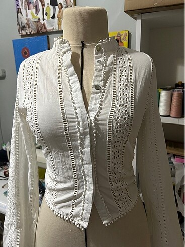 ZARA Vintage dantel detaylı bohem gömlek