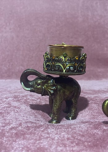 Altın Detaylı Fil Figürlü Mumluk Seti - Görsel 3