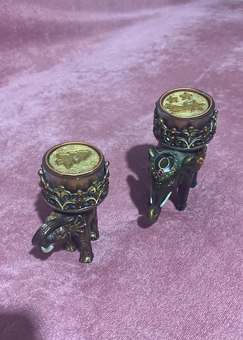 Altın Detaylı Fil Figürlü Mumluk Seti - Görsel 4