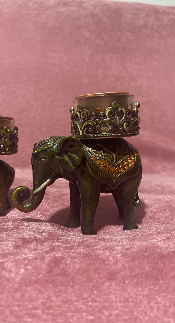 Altın Detaylı Fil Figürlü Mumluk Seti - Görsel 2