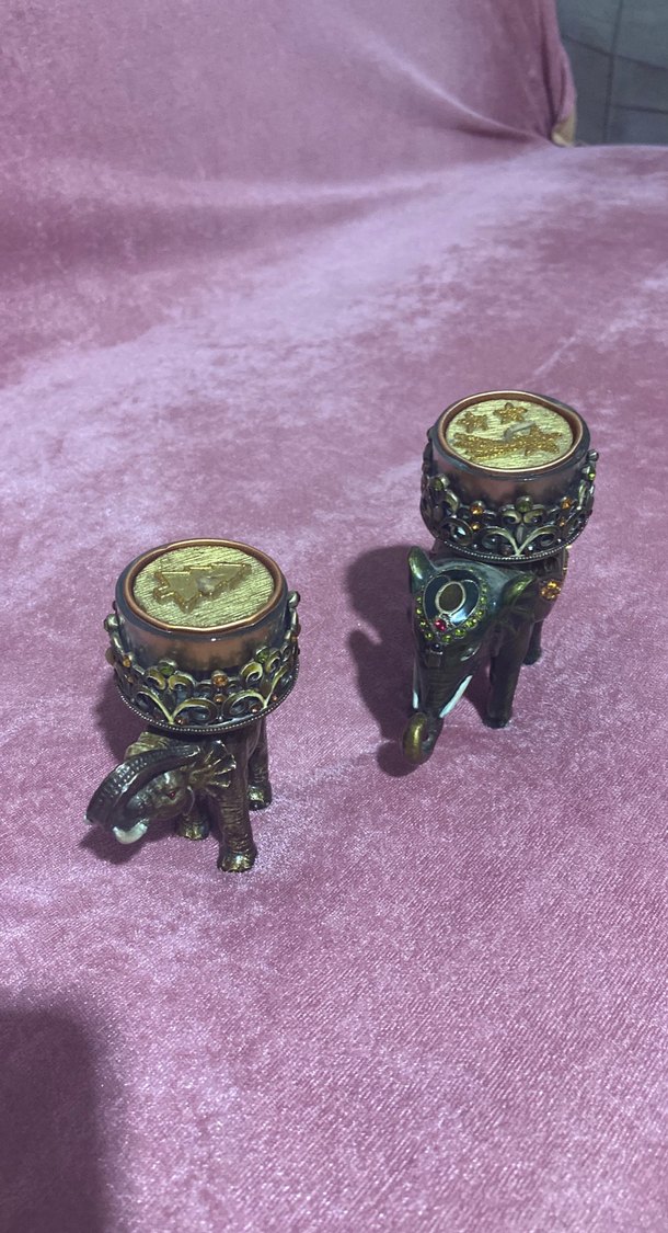 Altın Detaylı Fil Figürlü Mumluk Seti - Görsel 4