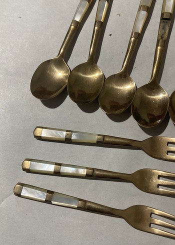 Altın Renkli Gri Detaylı Tatlı Çatalı ve Kaşığı
Sedef saplı - Görsel 2