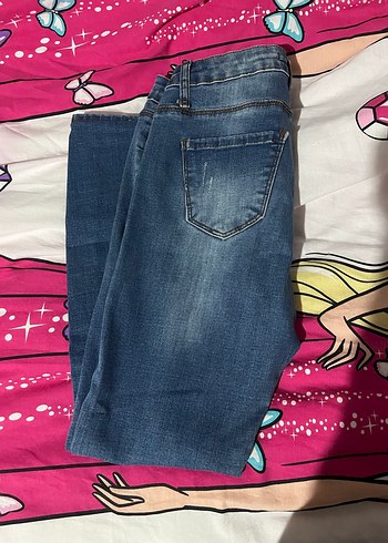 Düğmeli Mavi Bağlama Desenli Kadın Kot Pantolon - Görsel 2