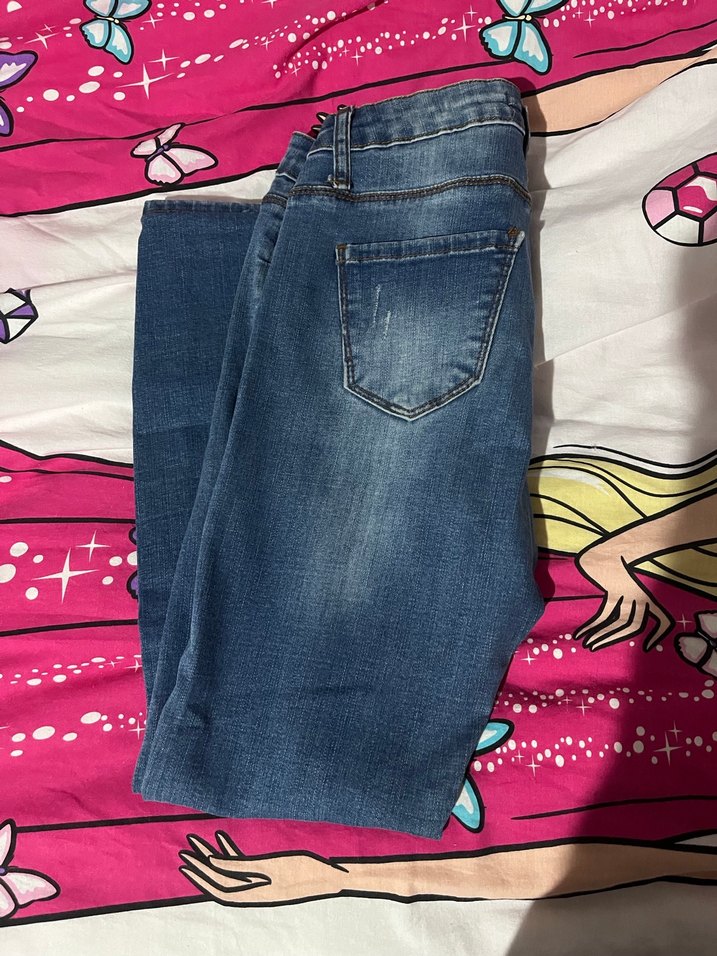 Düğmeli Mavi Bağlama Desenli Kadın Kot Pantolon - Görsel 2