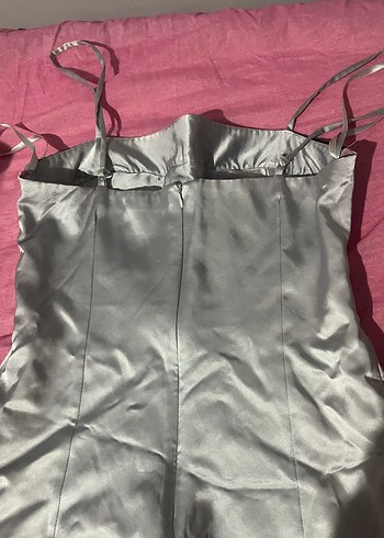 Uzun Straplez Gri Kadın Abiye Elbise - Görsel 3