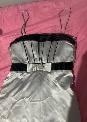 Uzun Straplez Gri Kadın Abiye Elbise - Görsel 2