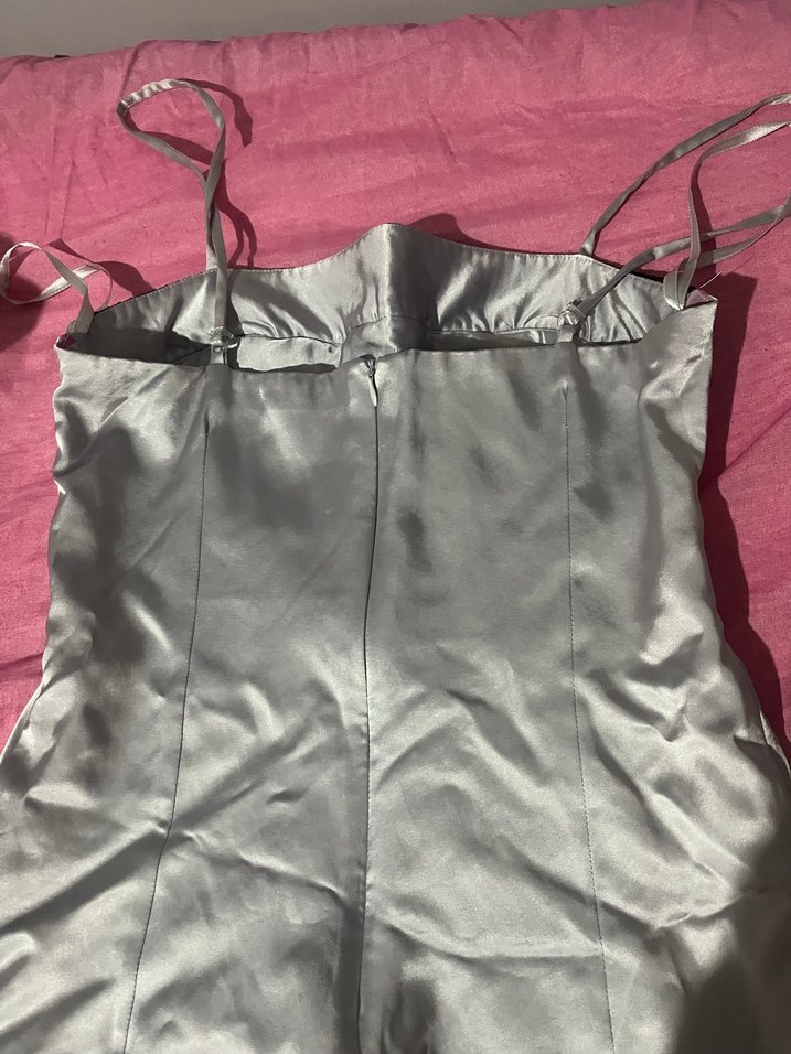 Uzun Straplez Gri Kadın Abiye Elbise - Görsel 3