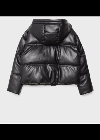 Siyah Deri Şişme Kadın Kış Montu - Görsel 2