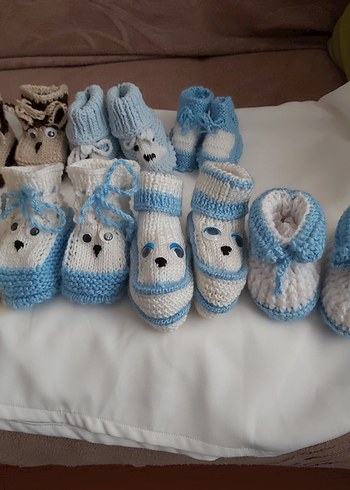 Mavi Örgü erkek Bebek Patikleri - Görsel 8