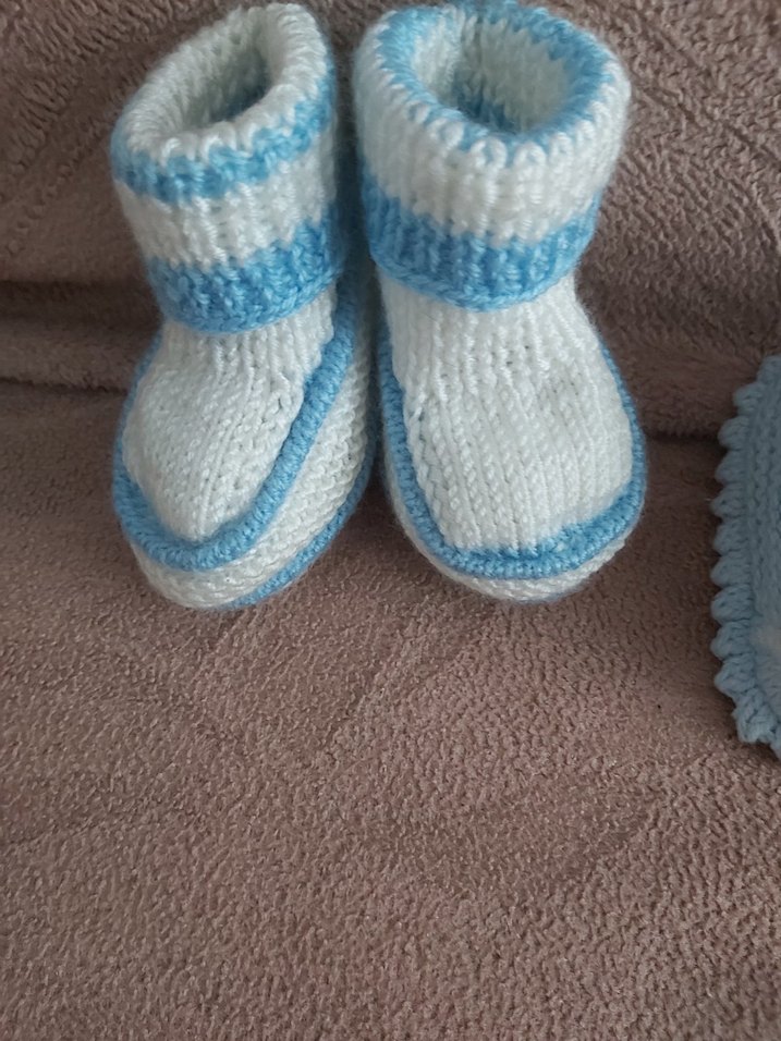Mavi Örgü erkek Bebek Patikleri - Görsel 5