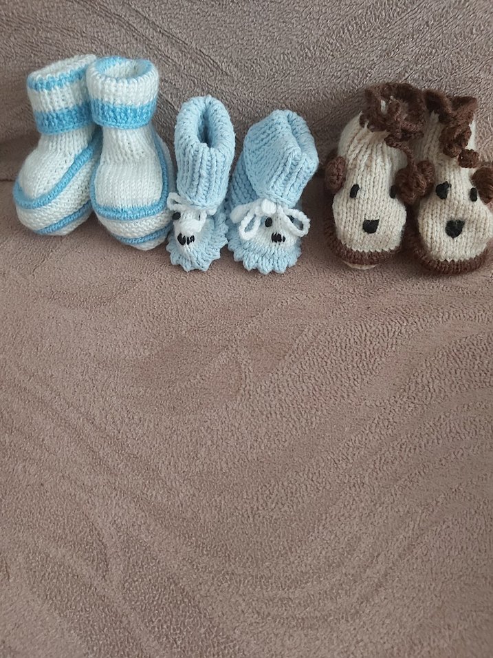 Mavi Örgü erkek Bebek Patikleri - Görsel 3