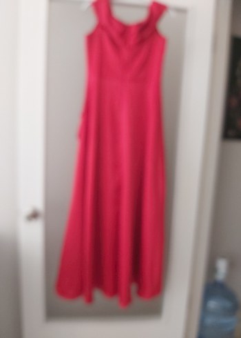 kırmızıDrapeli  saten Uzun Abiye Elbise - Görsel 3