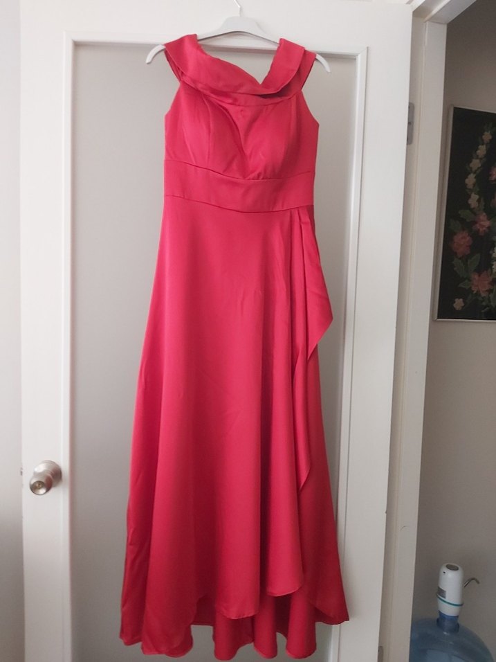 kırmızıDrapeli  saten Uzun Abiye Elbise - Görsel 2