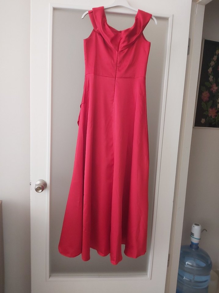 kırmızıDrapeli  saten Uzun Abiye Elbise - Görsel 4