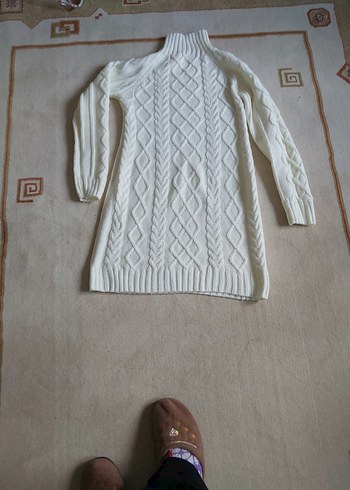 Beyaz Balıkçı Yaka Triko Elbise - Görsel 3