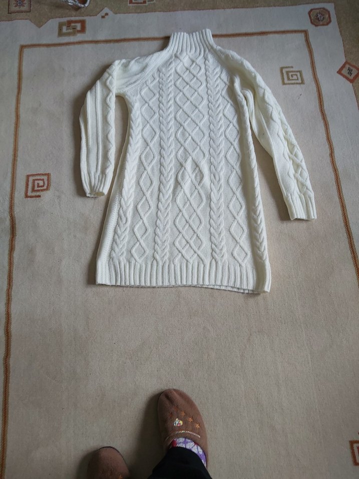 Beyaz Balıkçı Yaka Triko Elbise - Görsel 3