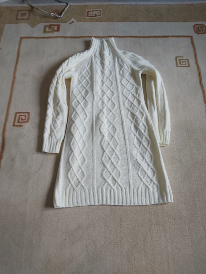 Beyaz Balıkçı Yaka Triko Elbise - Görsel 2