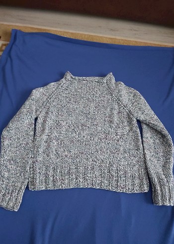 Gri Örgü Kadın Bisiklet Yaka Kazak - Görsel 3