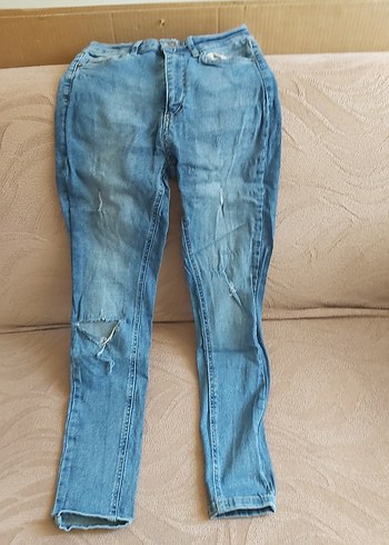 Kadın Pastel Mavi Dar Kesim Midi Denim Pantolon