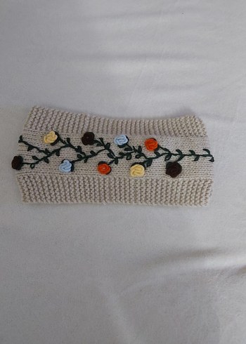 Bej Örgü Çiçekli Bohem Kadın Saç bandı - Görsel 4