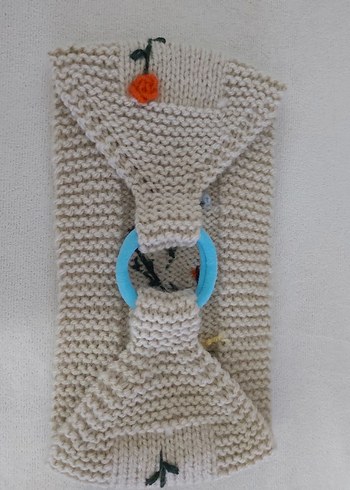 Bej Örgü Çiçekli Bohem Kadın Saç bandı - Görsel 2