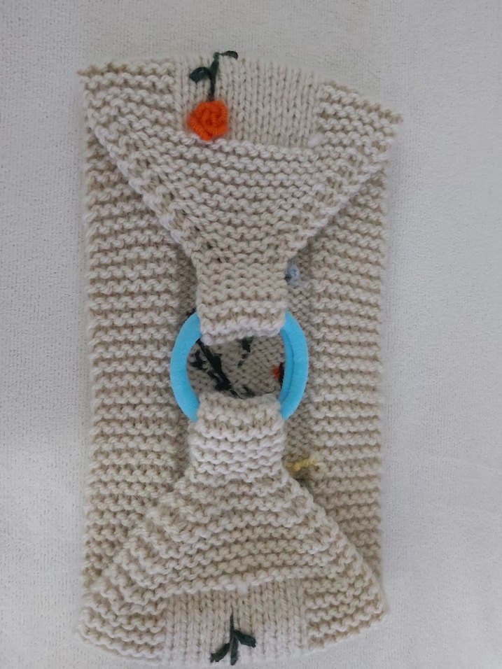 Bej Örgü Çiçekli Bohem Kadın Saç bandı - Görsel 2