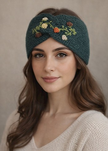 Nakışlı Örgü Bohem Saç Bandı - Görsel 4