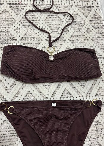 Kahverengi Dantelli Bohem Bikini Takımı