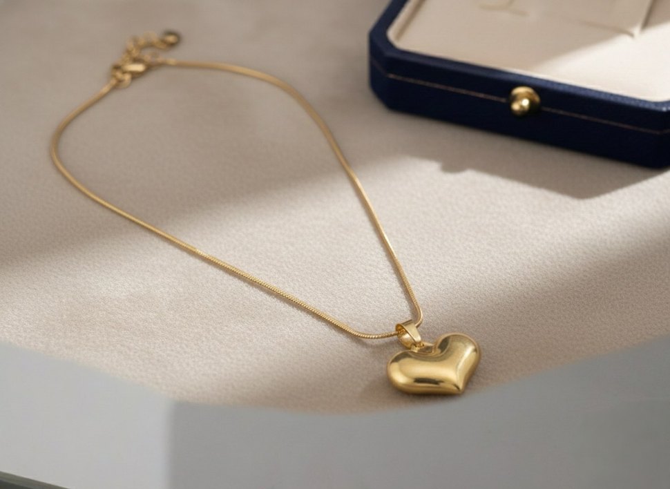 Altın Renkli Kalp Detaylı Midi Kolye - Görsel 2