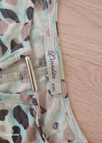 xxl Beden Turkuaz Baskılı Kısa Kollu Kadın Bluz